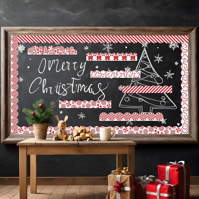 CPicdn Store 24Pcs Christmas Candy Classroom Magnetic Bulletin Board Borders Decoration Set, Christmas Cane Peppermint Border Trims Red White School Classroom Chalkboard Supplies Wall Door Xmas Party Decor - Image 4